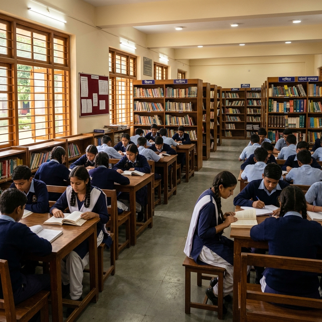 School library with students reading